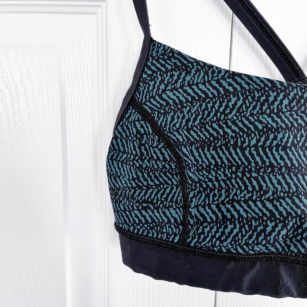 Lululemon Rise and Run Bra Mini Trax Deep Green Black Racerback Sports Bra - Picture 2 of 6